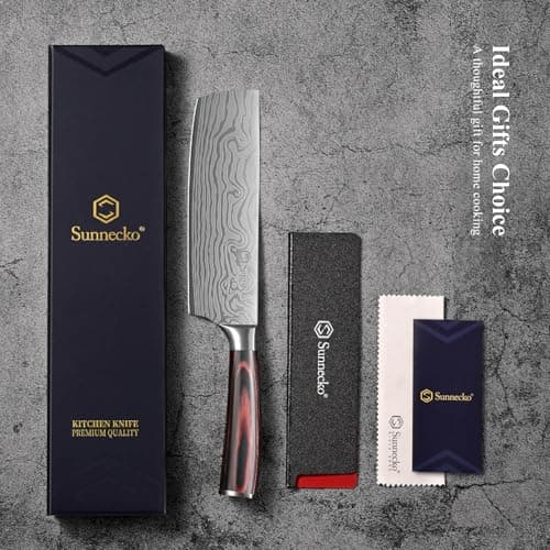 Sunnecko Japanese Nakiri Knife 7 Inch - 15° Edge Carbon Steel Chef Knife Full Tang Forged Blade Vegetable Cleaver with Sheath, Kitchen Gift for Home Cooks & Pros, Father's Day Box - Thumbnail 6