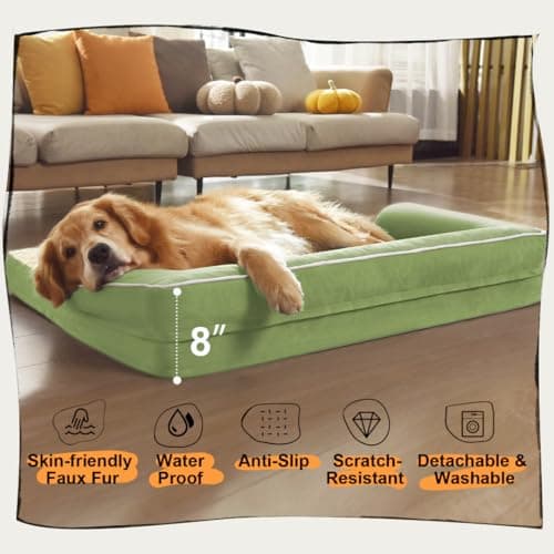 Large Dog Bed Orthopedic Washable - Removable Waterproof Cover Bed Pet - XXXL Large Big Dogs - Memory Foam - Couch Sofa with Removable Bolster - Grass Green Dog Bed - Thumbnail 6