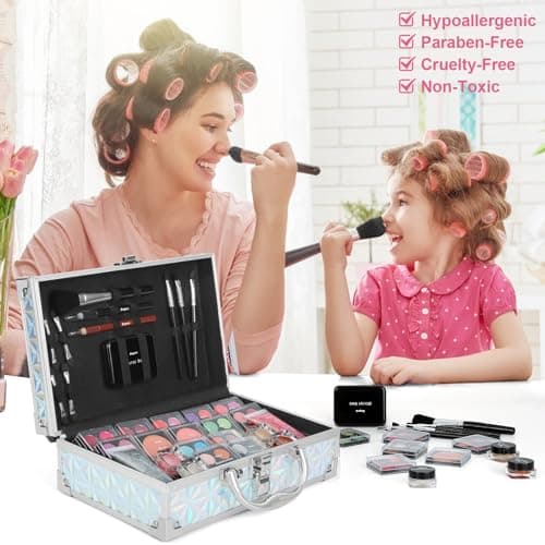 Anpro All-In-One Makeup Kit for Girls 10-12 with Case, Pro Teen Makeup Set, Tween Makeup Kit for Teens Women, Full Make Up Starter Kit with Brushes, Lipstick, Eye Shadow, Palette, Blush, Glitter Gel - Thumbnail 4