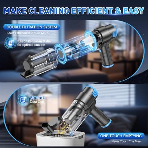 KMM Handheld Car Vacuum Cleaner, 16000PA Air Duster & Vacuum Cleaner, 120W High Power Hand Held Vacuum Cordless, Portable Vacuum Rechargeable with Multi-Nozzles & LED Light for Car, Home, Pet, Office - Thumbnail 5