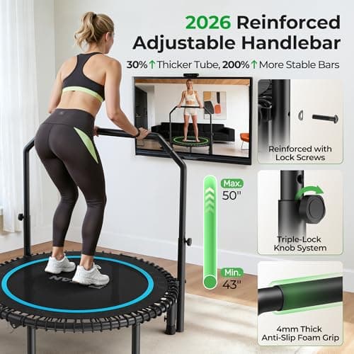 BCAN BT2 450/550LBS Mini Rebounder Trampoline for Adults with Bar, Fitness Trampoline with Bungees, Adjustable Handle, Stable & Quiet, Indoor Outdoor, Whole-Body Workout & Relaxation at Home-40IN-BLU - Thumbnail 5
