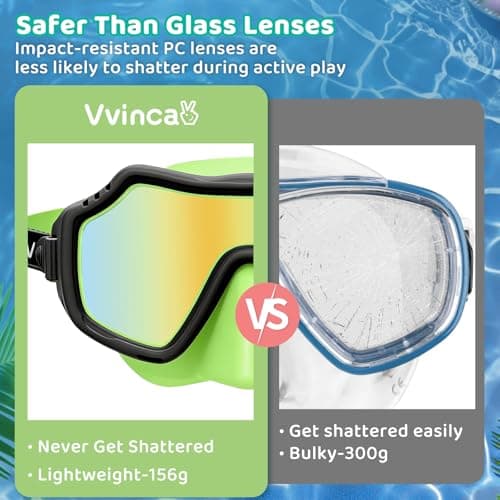 Vvinca 2 Pack Kids Swim Goggles with Nose Cover for Boys Girls 3-15, Anti Fog Diving Mask with Shatterproof Safety Lens for Toddler, Waterproof Swimming Goggles Value Set for Beach & Pool Beach - Thumbnail 5