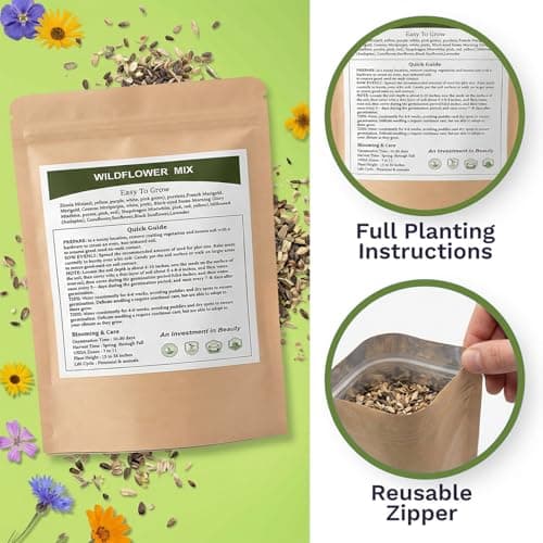 Wildflower Seeds Mix (3oz) - 89.400+Seeds - Non-GMO Milkweed Seeds for Monarch Butterflies - 25+Varieties Annual & Perennial Wildflowers Mix - Bulk Flower Seeds for Pollinator Gardens - Thumbnail 6