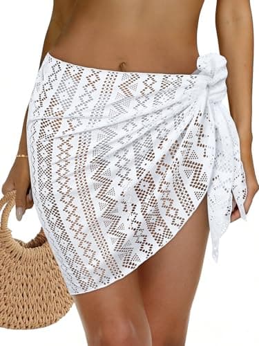 Womens Beach Sarong Wraps Lace Bikini Swimsuit Coverup Summer Hollow Out Bathing Suit Cover Up Casual Swimwear 2026 (White) - Image 1