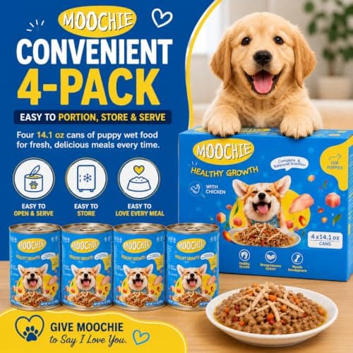 MOOCHIE Healthy Growth Wet Puppy Food - Chicken & Beef Liver - Grain Free - No Artificial Flavors or Preservatives - 4 × 14.10 oz cans - Thumbnail 6