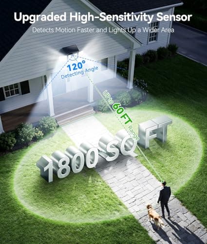 KOOPER Solar Flood Lights, 210 LED Motion Sensor Outdoor Lights, Solar Motion Lights Outdoor Waterproof, 3 Heads 300° Wide Angle Outdoor Security Lights for Yard Patio Garage Entryways, 2 Pack, Black - Thumbnail 3