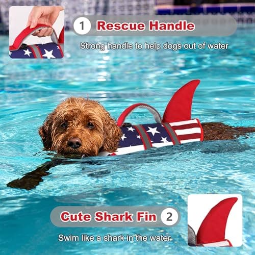 Dogcheer Harness-Style Dog Life Jacket Shark, Reflective American Flag Dog Life Vest for Swimming Boating, High Buoyancy Pet Swim Vest for Small Medium Large Dogs - USA Flag, M - Thumbnail 3