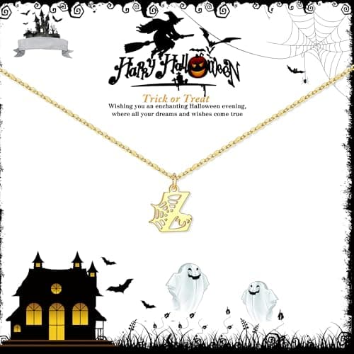 Halloween Necklaces, Halloween Basket Stuffers Gifts for Adults with Initial Funny Gold Necklace with Spider Web Cute Halloweens Decorations for Women Teens Her Girlfriend - Image 1