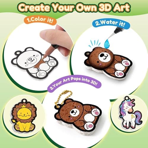 ZOOI Gifts for Kids Magic Puffs Animals, Crafts for Kids Ages 4-8, 3D Art Kit DIY Color Inflate Activity, 19 Mess-Free Paint by Number Craft for Kids, Travel Creative Gift for Girls Boys Ages 3-12 - Thumbnail 3