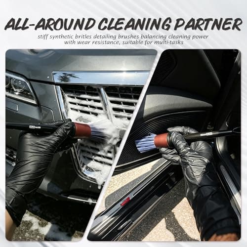 11PCS Professional Car Detailing Brush Set, Boars Hair & Ultra Soft Auto Detailing Brushes for Car Interior Exterior Cleaning, No Scratch Detail Brush Kit for Wheels Leather Air Vents, Rose Gold - Thumbnail 4