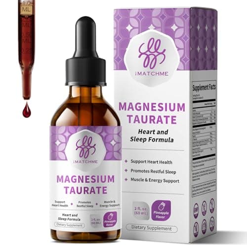 Magnesium Taurate Liquid Drops for Heart Health, Muscle & Nerve Support, Liquid Magnesium with Taurine, Vitamin B6 & Citrus Bergamot, Vegan, Non-GMO, Gluten Free, Pineapple Flavor, 2 Fl Oz - Image 1