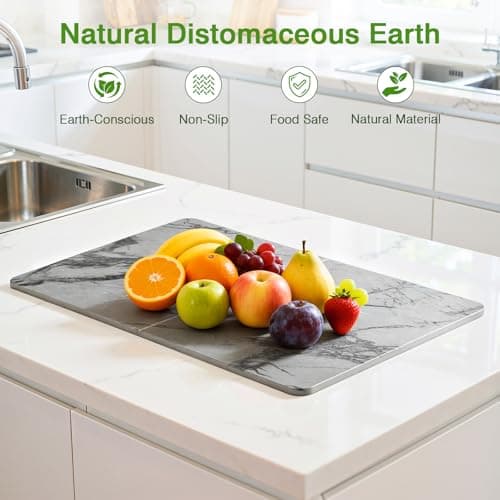 Luxspire Large Stone Drying Mat for Kitchen Counter 24"x16"- Fast-Absorbing Dish Drying Mat Non-Slip Stone Dish Drying Mat for Dishes, Cups Waterproof Counter Protector for Kitchen Bath, Marble Gray - Thumbnail 6