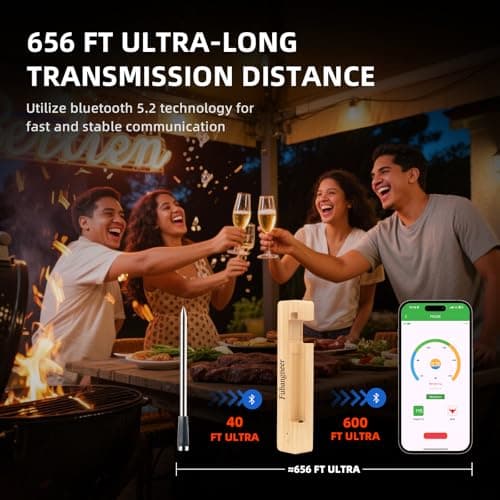 Smart Bluetooth Wireless Meat Thermometer, Long-Range Digital Food Thermometer with 1000°F Heat Resistance, App-Controlled for BBQ, Grill, Smoker, Oven, Air Fryer, Steak, Chicken, Turkey - Thumbnail 4