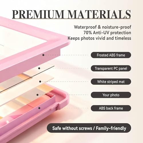 vilkok Pink 5x7 Picture Frame,1 Pack, Fits 5x7 Photo or 4x6 with Mat, Acrylic Front & Durable ABS Frame, Shatterproof UV-Resistant Tabletop Display, Vertical/Horizontal Home Décor Frame - Thumbnail 4