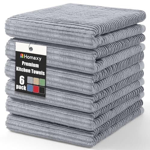 Homaxy Premium Kitchen Towels (18"x 28", 6 Pack), Large 100% Cotton Kitchen Hand Towels, Ultra Absorbent Ribbed Terry Tea Towels Set with Hanging Loop, Grey - Image 1