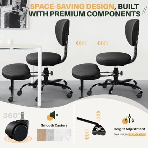Primy Criss Cross Office Chair - ADHD Cross Legged Chair with Wheels - Adjustable Height Ergonomic Kneeling Desk Chairs for Meditation Yoga Home Office with Backrest, 360°Rotating Footrest - Black - Thumbnail 4