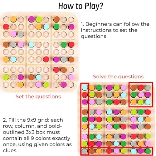 GAKICO Wooden Sudoku Board Game: Math Brain Teaser Puzzle Desktop Game Train Logical Thinking Ability with 81 Pegs for Teenagers, Adult & Seniors Brain Stimulation Toys, Party Favors & Stress-Relief - Thumbnail 4