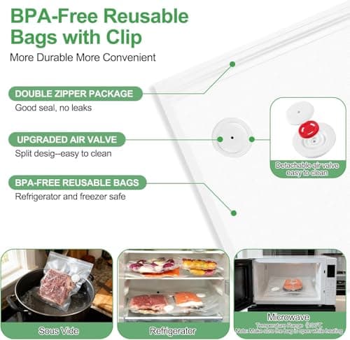 Compact Vacuum Sealer for Food, Rechargeable Handheld Vacuum Sealer Machine with 30 Reusable Vacuum Sealer Bags, Seal Meal Saver, Powerful Handheld Food Sealer Organizing (21 * 22cm-30 Bags) - Thumbnail 4
