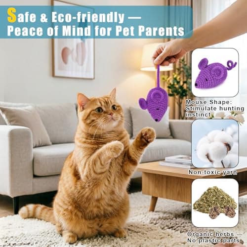 Retro Shaw Catnip Toys Crochet Mouse 6 Pcs - 100% Natural Catnip & Silvervine Blend Yarn Cat Nip Mice, Durable Hand-Knitted Teething Chew Toy for Indoor Cats & Kittens, Interactive Play & Dental Care - Thumbnail 6