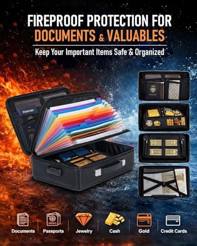 Fireproof Document Box - Hard-Shell Design Waterproof & Fireproof Document Safe with Lock, Fire Proof File Box for Documents, Certificates, Laptops, Passports, Black - Thumbnail 5