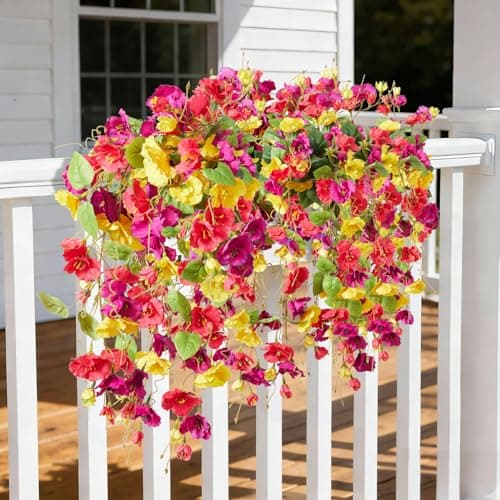 HSTEY 2PCS Spring Artificial Hibiscus Silk Flowers for Outdoors Planter, Fake Hanging Flowers Plants, Summer Long Trailing Vines for Home Patio Garden Balcony Yard Decor UV Resistant - Thumbnail 6