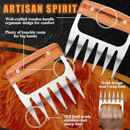SANTAMADE Meat Shredder Claws - Stainless Steel Meat Claws for Pulled Pork, Shredded Chicken, Bear Claws for Shredding Meat, Grill, BBQ Smoker Accessories, Grilling Gifts, Stocking Stuffers for Men - Thumbnail 3