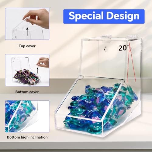 Laundry Pods Container, Acrylic Candy Dispenser Holder with 2 Lids, Dishwasher Pod Holder, Coffee Pod Holder, Laundry Pod Holder for Laundry Room, Kitchen, Home (1pcs, 8.6"L x 7.1"W x 8.6"H) - Thumbnail 6