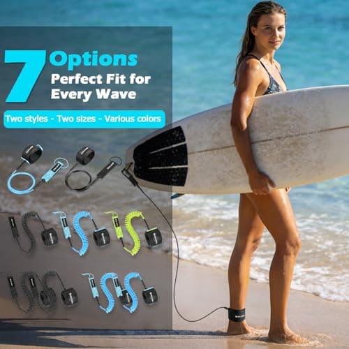 Mellbree Surfboard Leash, Premium SUP Leash Double-Side Rotatable Wirst Strap Leg Rope Flexible for Paddleboard Longboard Shortboard Stand-up Boogie Paddle Boards (Light Blue, 6ft 5.5mm) - Thumbnail 6