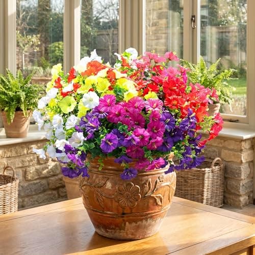 bakkiet Artificial Flowers for Outdoors, 6 Bundles Fake Plants for Outside Decoration, UV Resistant No Fade, Realistic High End Silk Plastic Morning Glory for Planter Porch Patio Yard Garden - Thumbnail 6