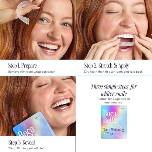 Boca Bella Teeth Whitening U-Wraps – 10 Treatments – 15% Hydrogen Peroxide, Enamel-Safe, No Harsh Sensitivity – Patented Strip Design with Aloe, Calendula & Peppermint – Fast, Even Whitening - Thumbnail 3