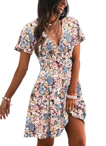 RUMIA Summer Dresses for Women 2026 Fashion Beach Vacation Clothes Easter Sundresses for Spring Floral Pink Blue M - Image 1