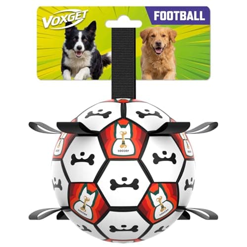 VOXGET Interactive Dog Ball Toys, 2026 Dog Soccer Ball with Thicken Straps for Small Medium Breeds Tug of War, Small Herding Balls with Pump for Puppy Dogs Outdoor Play Training (Black, 6 Inch)