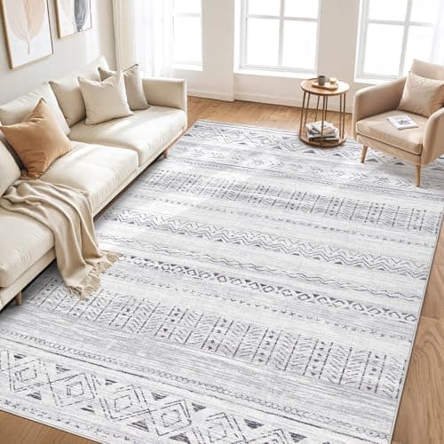 cotiled 5x7 Area Rug Living Room: Washable Boho Rugs with Non Slip Backing Large Soft Indoor Stain Resistant Carpet for Bedroom Farmhouse Dining Room Lightweight Home Decor Dark Grey - Thumbnail 6