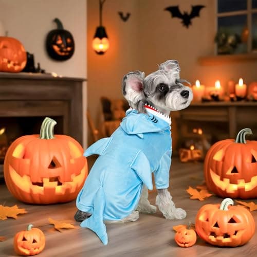 NACOCO Halloween Shark Dog Costume - Pet Christmas New Year Hoodie Warm Party Coat Outfit for Small and Medium Cat Dog Clothes(Blue Shark,M) - Thumbnail 4