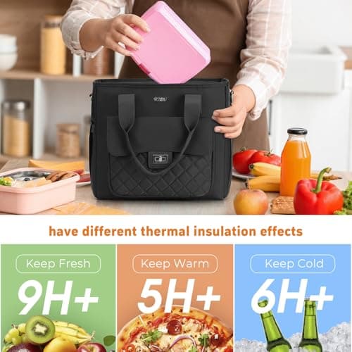 Lunch Box for Women,Insulated Lunch Bag for Adults,Leakproof Lunch Tote Bag Cooler for Work,School,Picniic,Party,Loncheras para Mujer,Black - Thumbnail 3