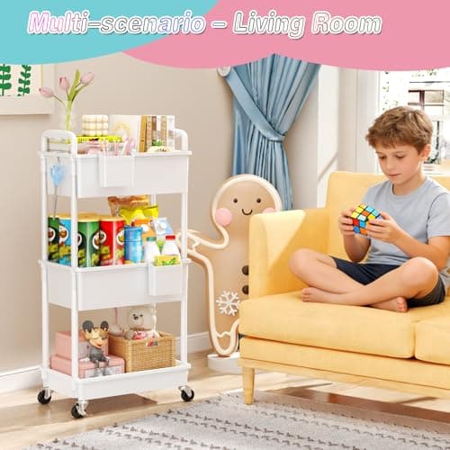 SUNALLY Baby Diaper Caddy Cart, 3 Tier Rolling Diaper Cart with Lockable Wheels for Nursery Essentials, Large Capacity & Easy Assemble Diaper Storage Organizer for Newborn,New Mom, White - Thumbnail 6