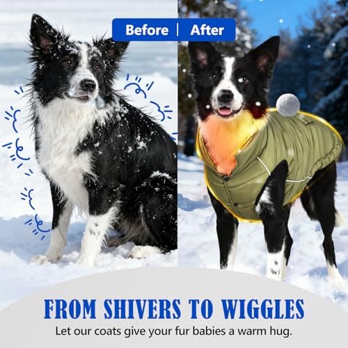 Dog Winter Puffer Jacket Waterproof, Reflective Furry Fleece Lined Dog Coats for Small Medium Dogs, Warm Snow Coat, Insulated Cold Weather Dogs Vest Jackets with Leash Hole, Olive - Thumbnail 4