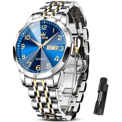 OLEVS Watches for Men Silver Watches for Men Luxury Blue Face Mens Watch Arabic Numeral Dial Stainless Steel Watch Reloj - Image 1