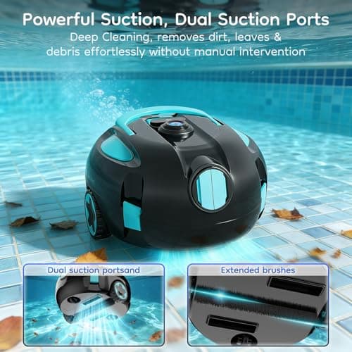 Obito H1 Robotic Pool Cleaner, Powerful Robotic Cleaner with Dual Suction Inlets, Cordless Automatic Pool Cleaner for Cleaning the Bottom of the Pool, 130-Min Runtime (Cannot Climb Walls) - Thumbnail 2