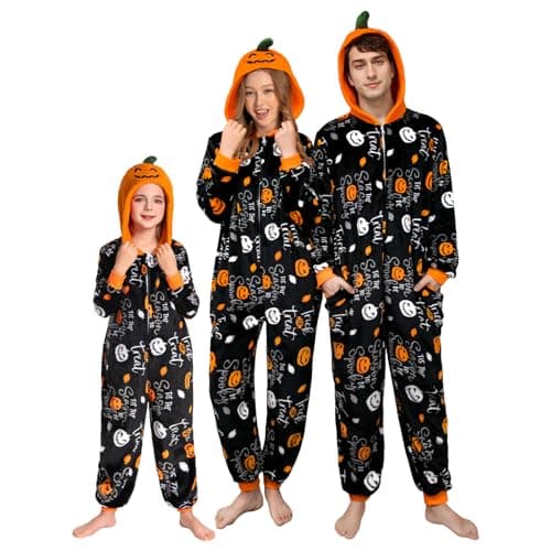 OLAOLA Halloween Family Matching Pajamas Pumpkin Trick or Treat Sleepwear Flannel Holiday Onesie Hooded Novelty Pjs - Image 1