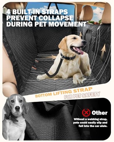 Dog Seat Cover for Back Seat- Heavy Duty Soft Bottom Car Hammock for Dog, with a Heightened Design Both Side,Fits Cars,Suv, and Mid-Size Trucks, Waterproof and Machine Washable,Black&Large Size. - Thumbnail 6