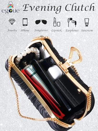 Black Clutch Purses for Women - Elegant Sparkling evening bags for Wedding Galas, Prom Nights, Cocktail Parties&Formal Events - Thumbnail 4