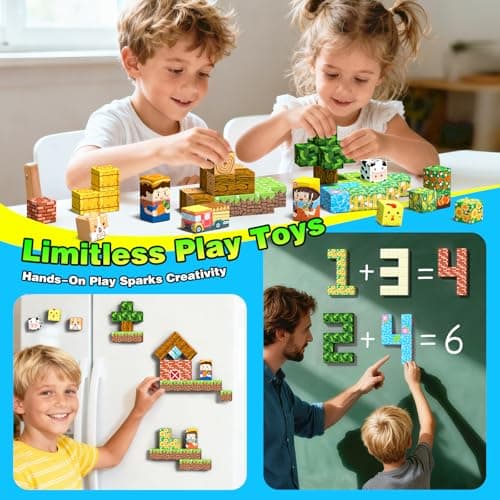 Mini Magnetic Blocks, Magnet Building Cubes, Farm Animal Travel Outdoors Toys with Portable Iron Box, STEM Montessori Sensory Educational Toys for Toddlers, Gift for Kids Ages 3-8 Boys & Girls - Thumbnail 4