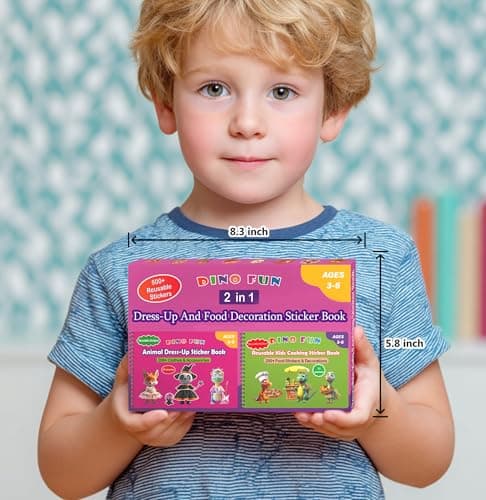 Dino Fun 2-in-1 Reusable Sticker Book for Kids – Animal Dress-Up & Cooking Play, 23 Scenes, 500+ Stickers, Fun Activity Book for Toddlers Ages 3+, Removable Sticker for Boys & Girls - Thumbnail 5