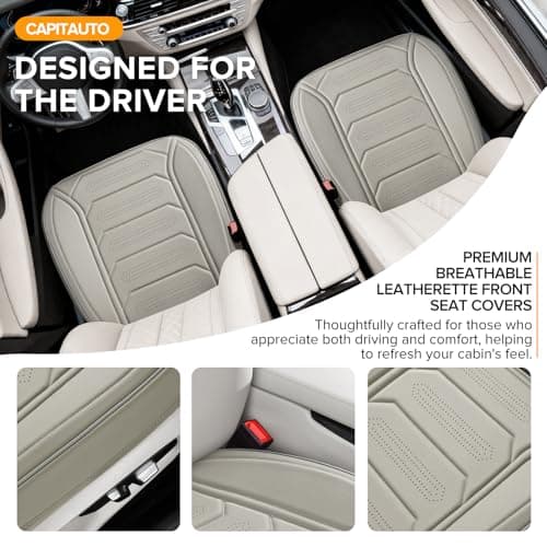 2 Pack Front Leatherette Seat Covers Faux Leather Bottom Car Seat Covers, Super Breathable,Anti-Slip,Universal Seat Covers for Cars,Full Wrapping Edge Fit for Most Sedans SUV Pick-up (2 Pack Gray) - Thumbnail 2