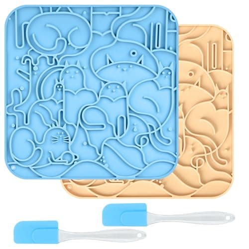 Lick Mat for Dogs,Lick Pads for Cats with Suction Cups- Large&Small Pet Anxiety Relief, Slow Feeder Dog Bowls, Bathing, Grooming and Training -2PCS Packing (Blue+Yellow, Small) - Image 1