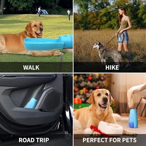 VEPOUYU Dog Water Bottle, Travel Puppy Water Bowl, Leak Proof Portable Puppy Water Dispenser, Foldable Dog Water Bottle for for Pets Outdoor Walking, Hiking, Travel, Food Grade Plastic - 19oz Blue - Thumbnail 5