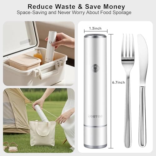 JEETEE Compact Vacuum Sealer for Food, 60KPa Strong Suction Handheld Portable Sealer with 35 Reusable BPA-Free Bags, USB Rechargeable Machine for Fridge, Kitchen, RV, Camping and Sous Vide, White - Thumbnail 5