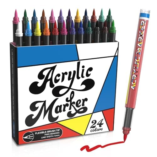 Touchbool Acrylic Paint Markers, 24 Color Fine Tip Permanent Acrylic Paint Pens For Rock Painting, Canvas, Wood, Glass, Ceramic, Fabric, Plastic, Egg, Scrapbook, Art Painting Supplies Kit - Image 1