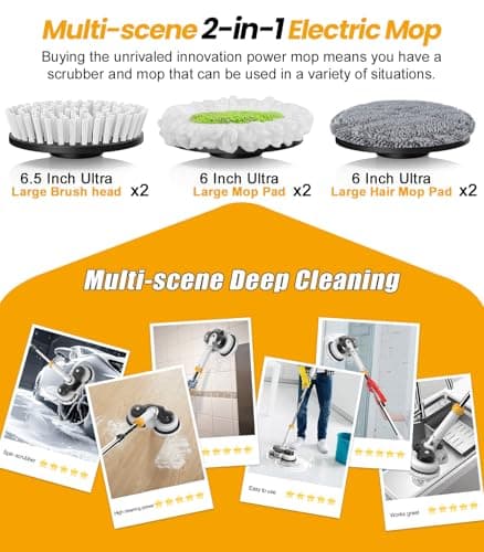 qimedo 800RPM Cordless Electric Mop, 6000mAh Battery Electric Power Scrubber & Mops for Floor Cleaning, Best Automatic Spin Mops with Smart Display,Rotating Mop with LED Light & Water Spray - Thumbnail 6